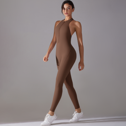 AURA© Zip Jumpsuit in Cocoa Shell, front view